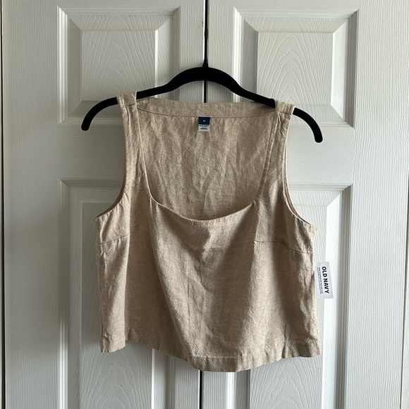 NWT! Sleeveless Linen-Blend Crop Top - Picture 2 of 7